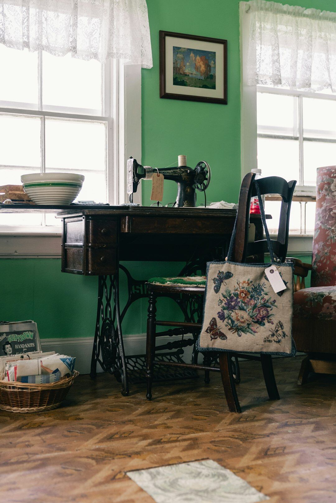 Editorial photograph of a vintage sewing atelier table